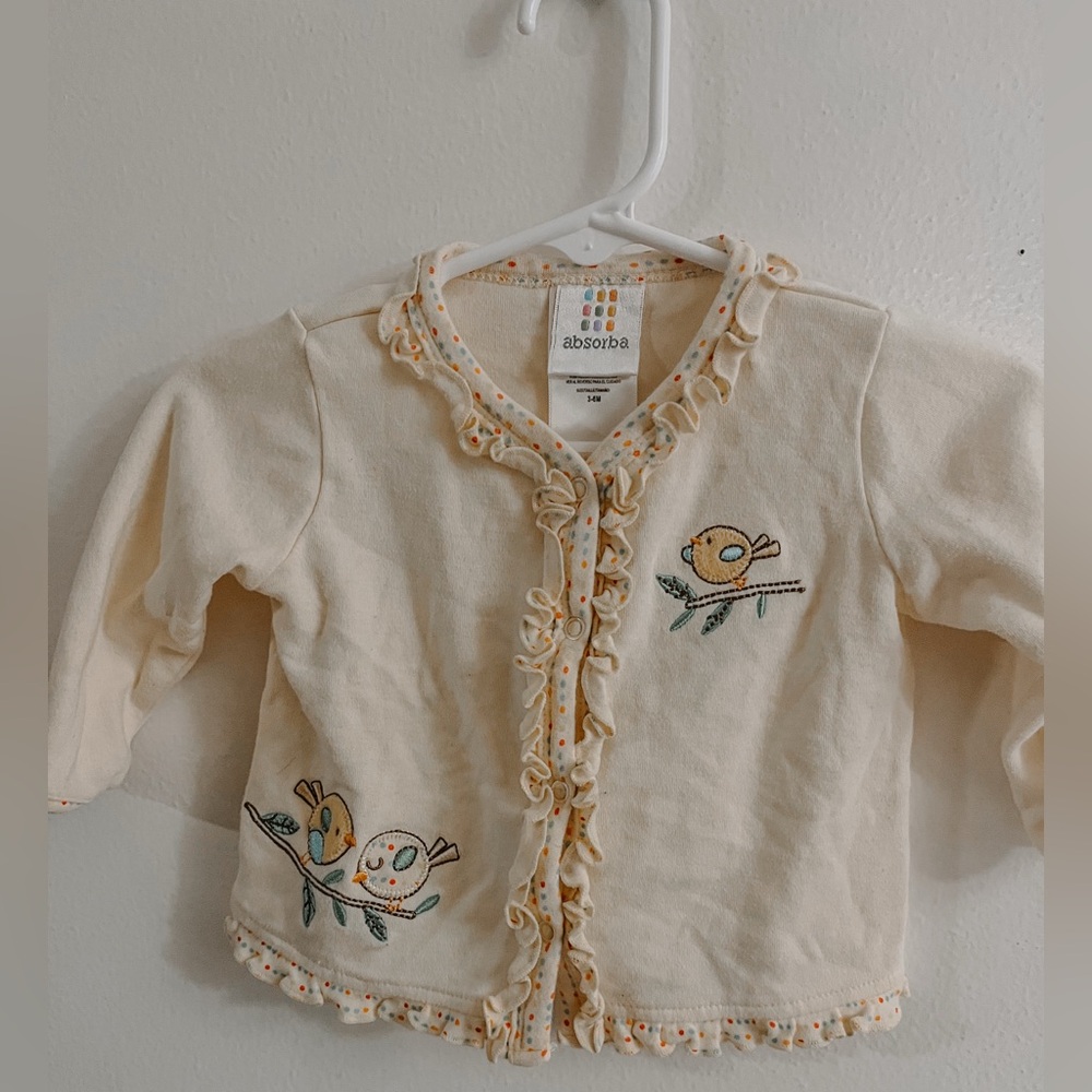 Vintage Absorba Baby Yellow bird Button Down Cardigan 100% cotton 3-6 mo